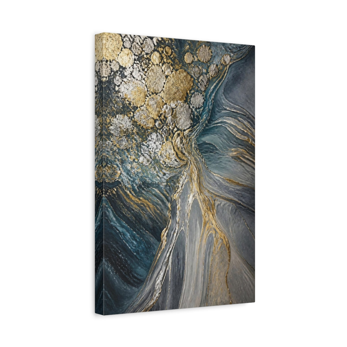 Side Mockup 4. Metallic Orbs Abstract Accent shown as canvas print