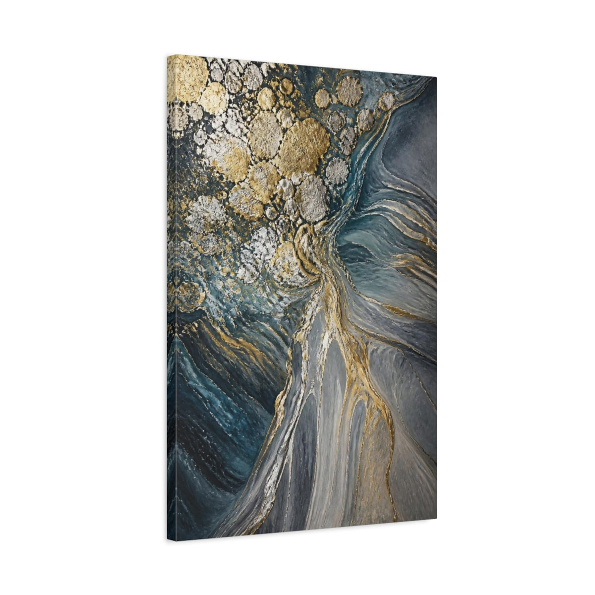 Side Mockup 2. Metallic Orbs Abstract Accent shown as canvas print