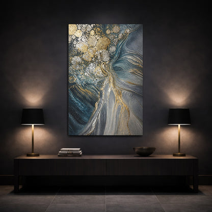 Mockup 3. Metallic Orbs Abstract Accent shown as canvas print