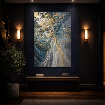 Mockup 4. Metallic Orbs Abstract Accent shown as canvas print
