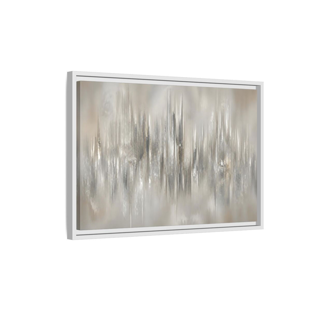 Side Mockup 1. Metallic Vertical Harmony shown as framed canvas print