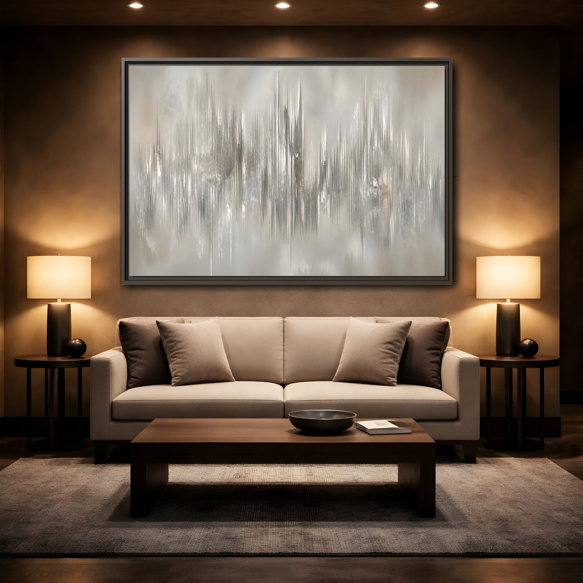 Mockup 2. Metallic Vertical Harmony shown as framed canvas print