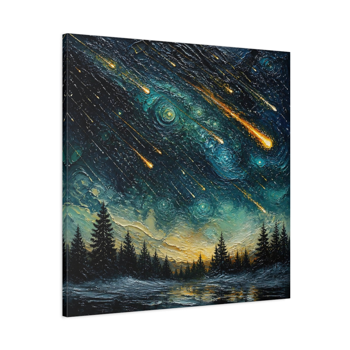 Main Mockup. Meteor Shower Over Pines shown as canvas print