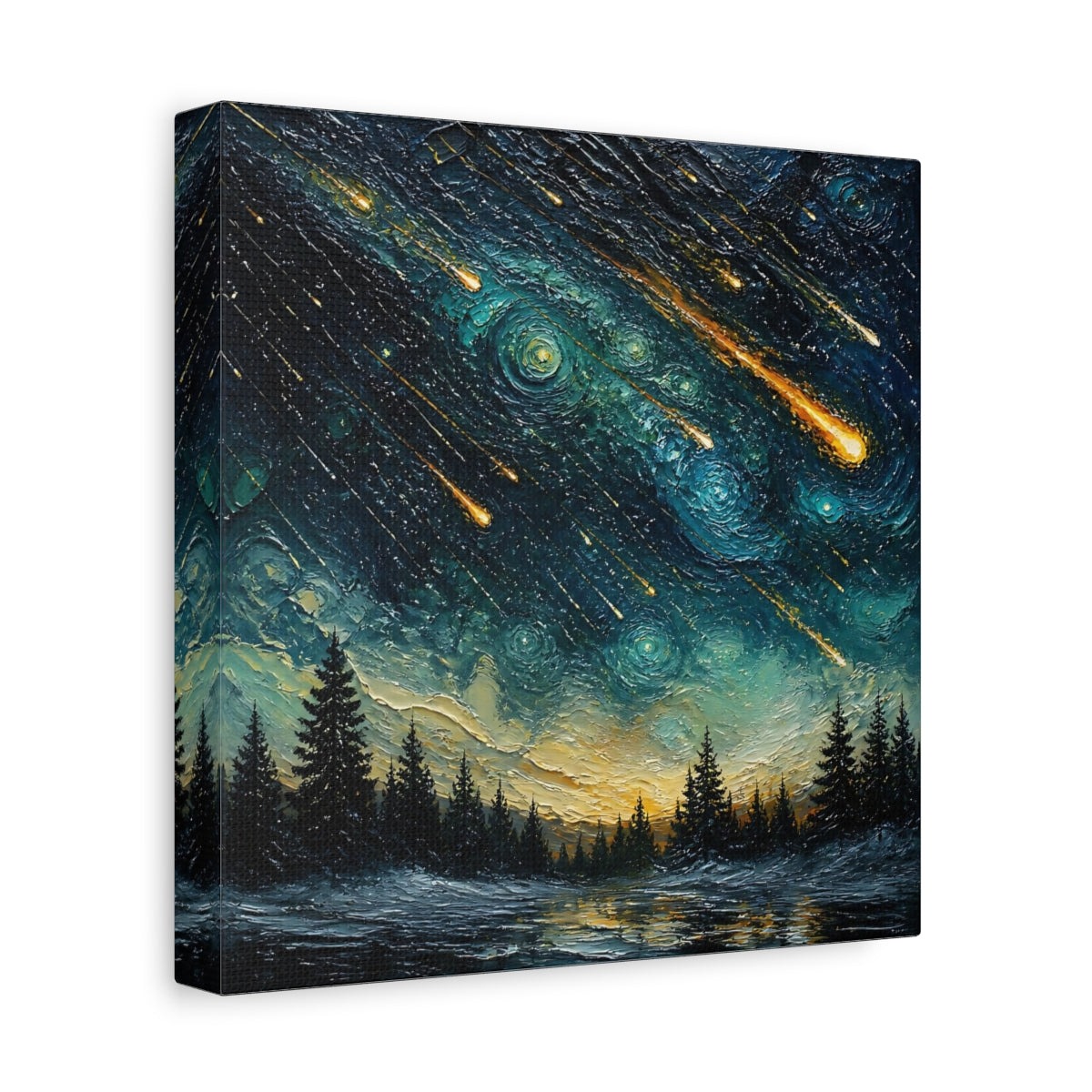 Side Mockup 9. Meteor Shower Over Pines shown as canvas print