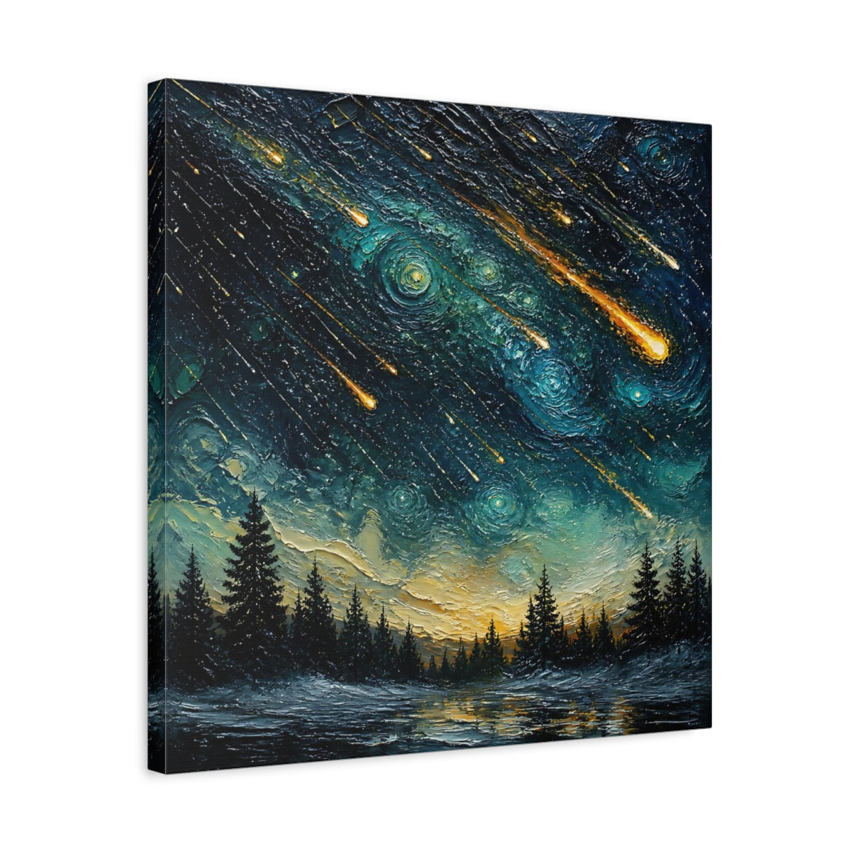 Side Mockup 5. Meteor Shower Over Pines shown as canvas print