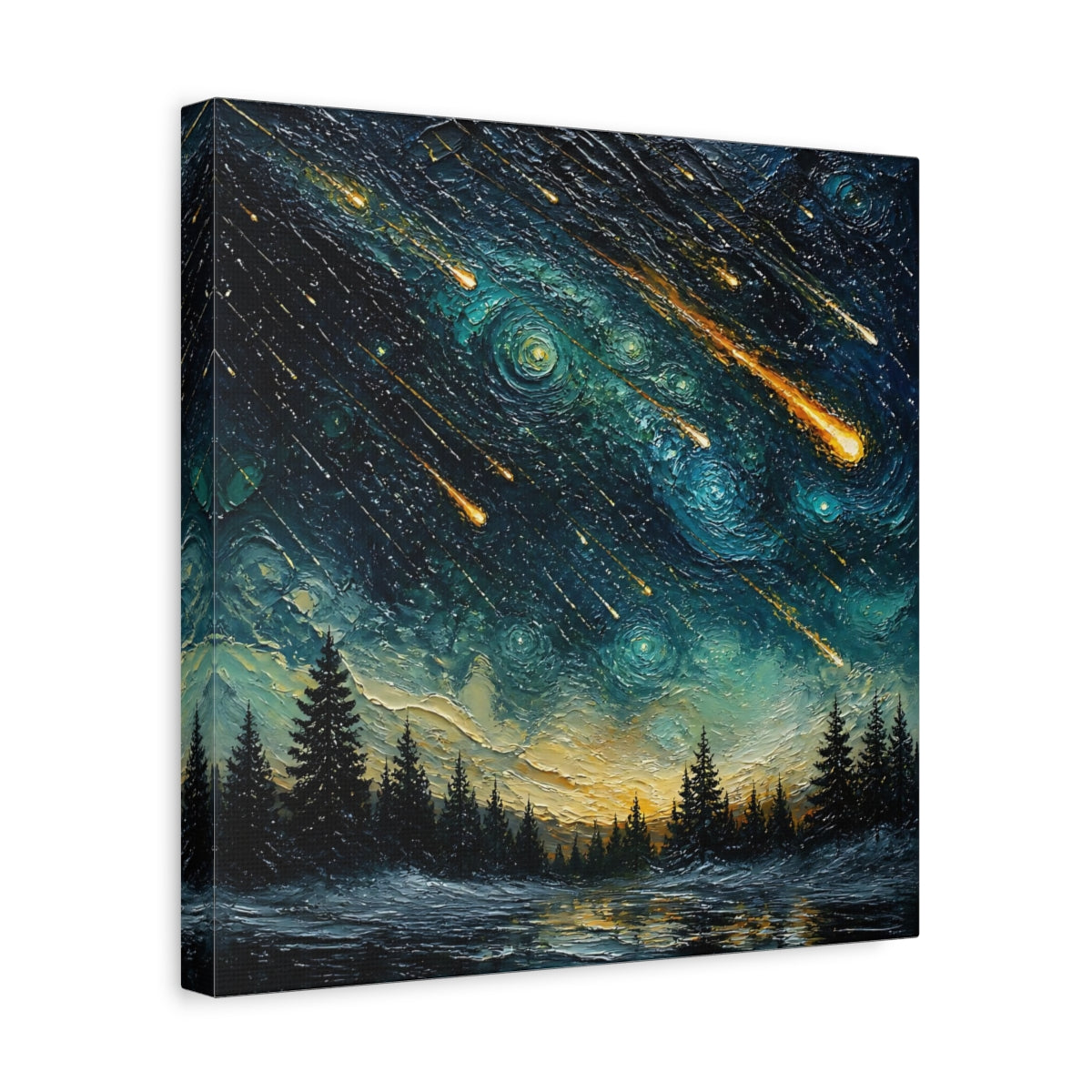 Side Mockup 7. Meteor Shower Over Pines shown as canvas print