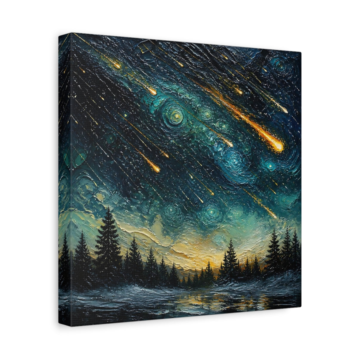 Side Mockup 8. Meteor Shower Over Pines shown as canvas print