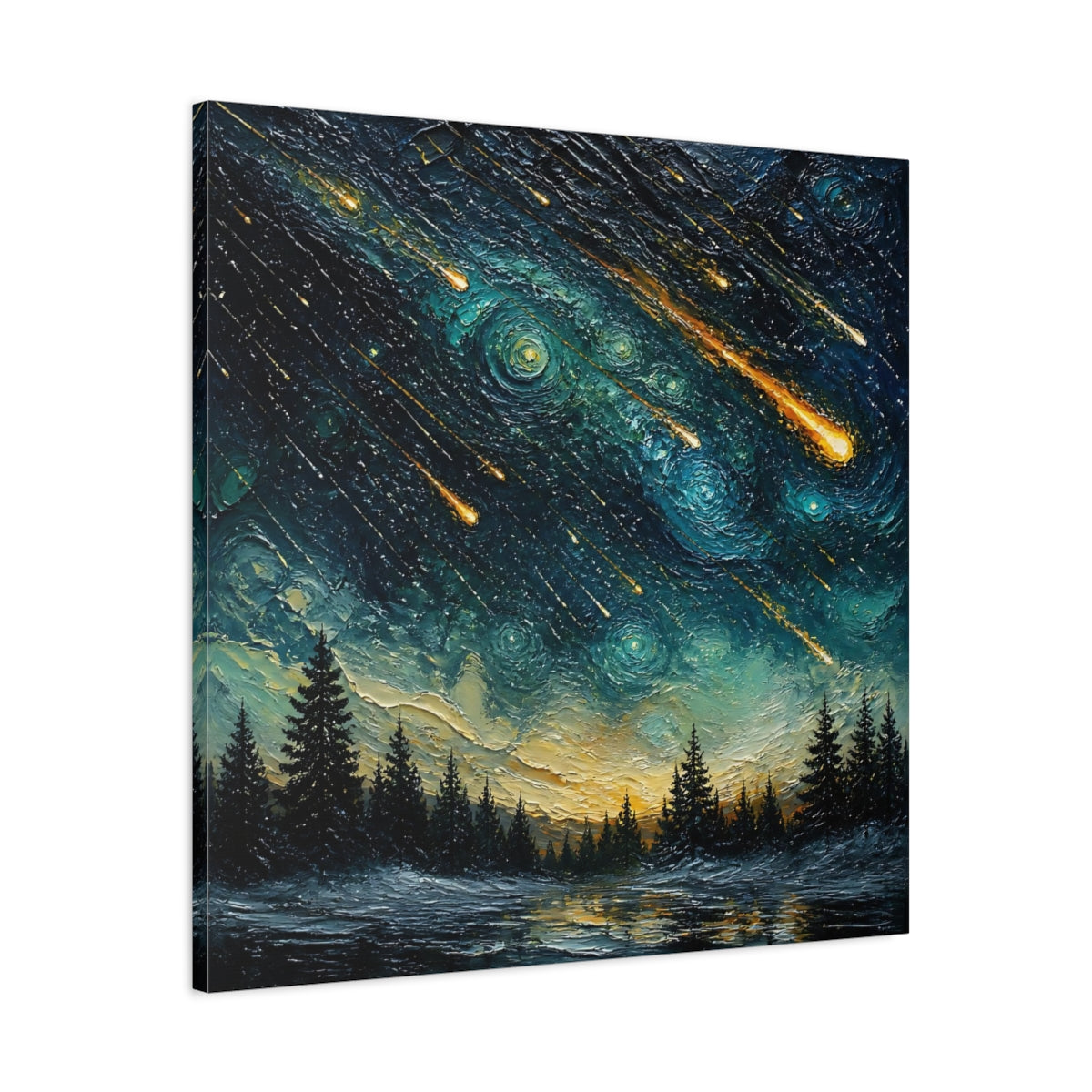 Side Mockup 3. Meteor Shower Over Pines shown as canvas print