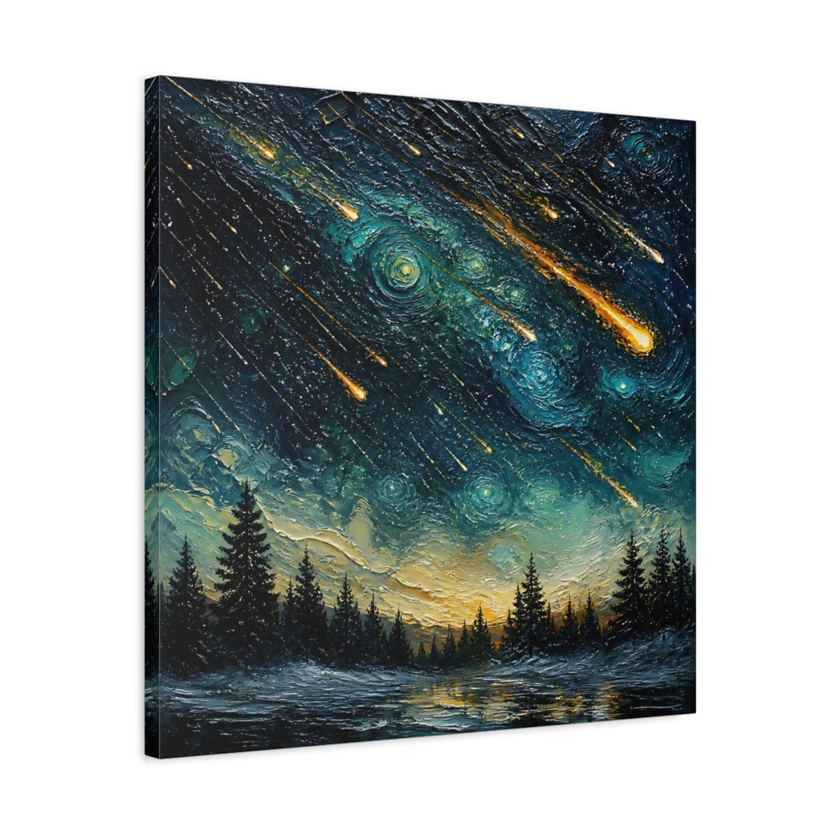 Side Mockup 4. Meteor Shower Over Pines shown as canvas print
