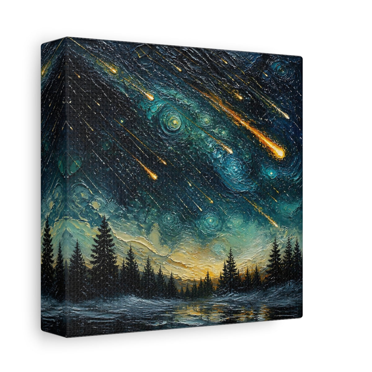 Side Mockup 2. Meteor Shower Over Pines shown as canvas print