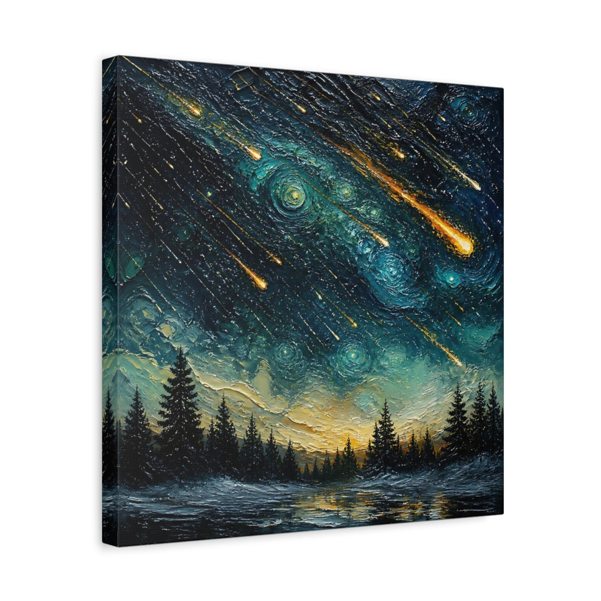 Side Mockup 6. Meteor Shower Over Pines shown as canvas print