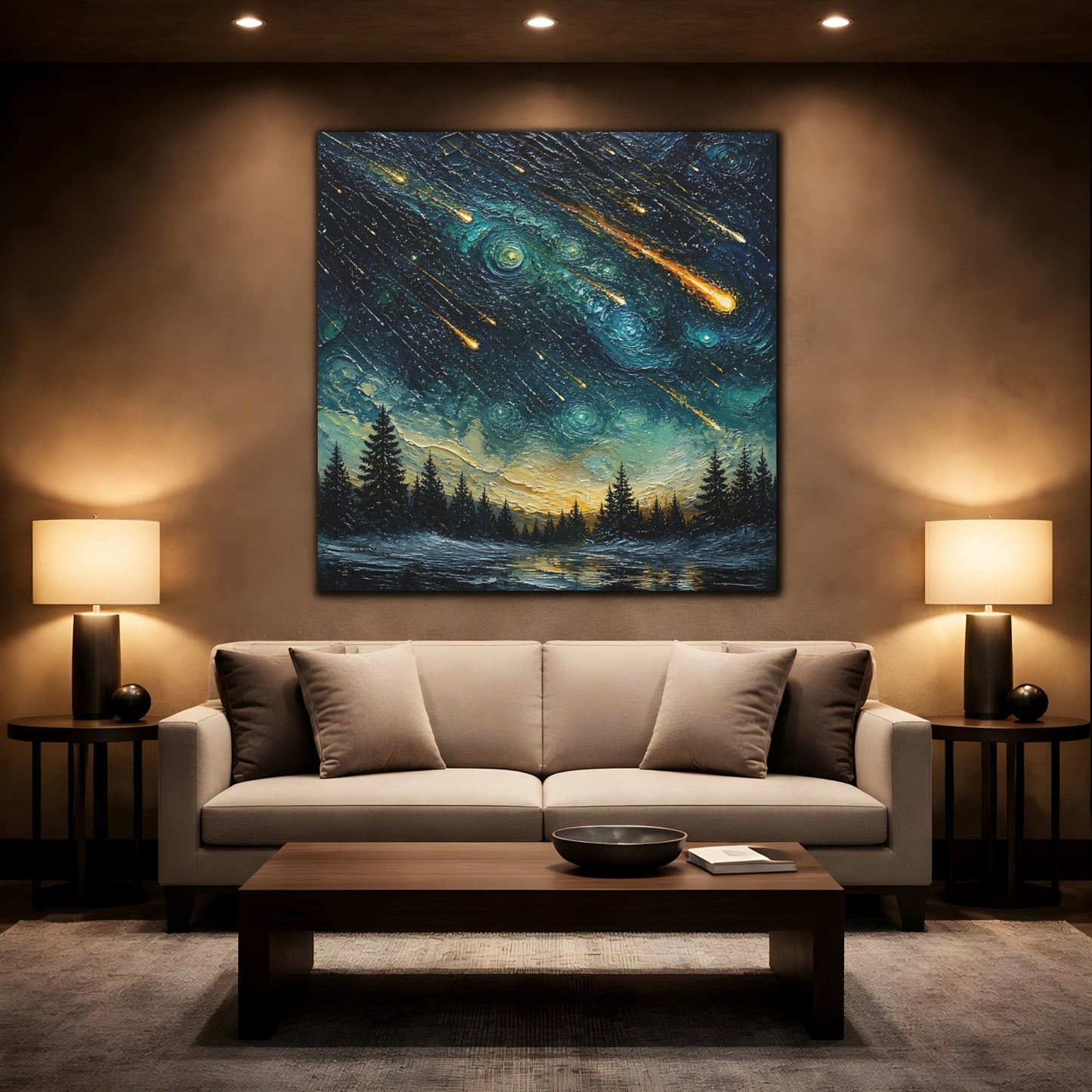 Mockup 2. Meteor Shower Over Pines shown as canvas print
