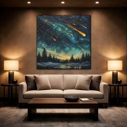 Mockup 2. Meteor Shower Over Pines shown as canvas print