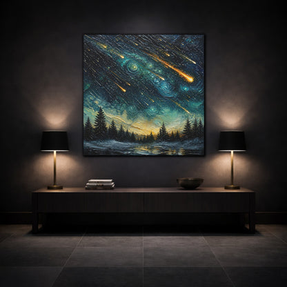 Mockup 3. Meteor Shower Over Pines shown as canvas print