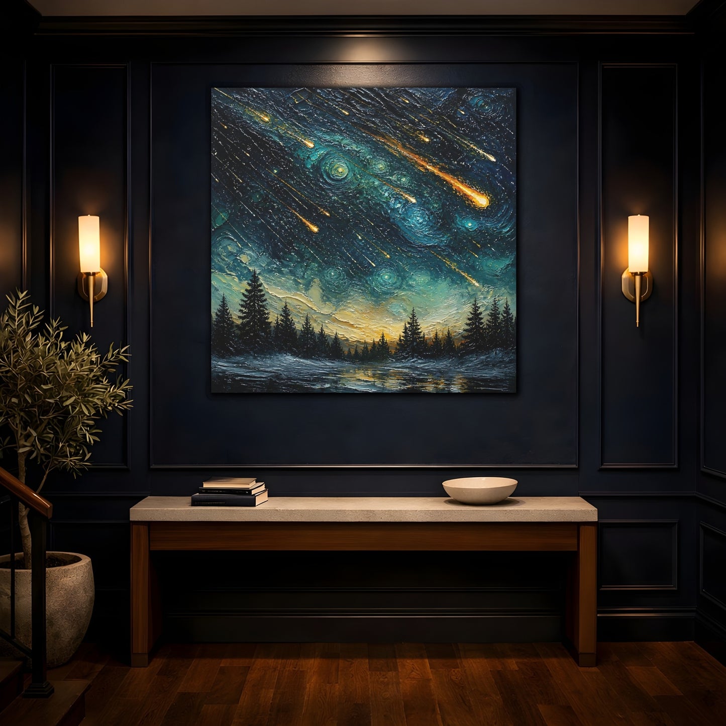Mockup 4. Meteor Shower Over Pines shown as canvas print