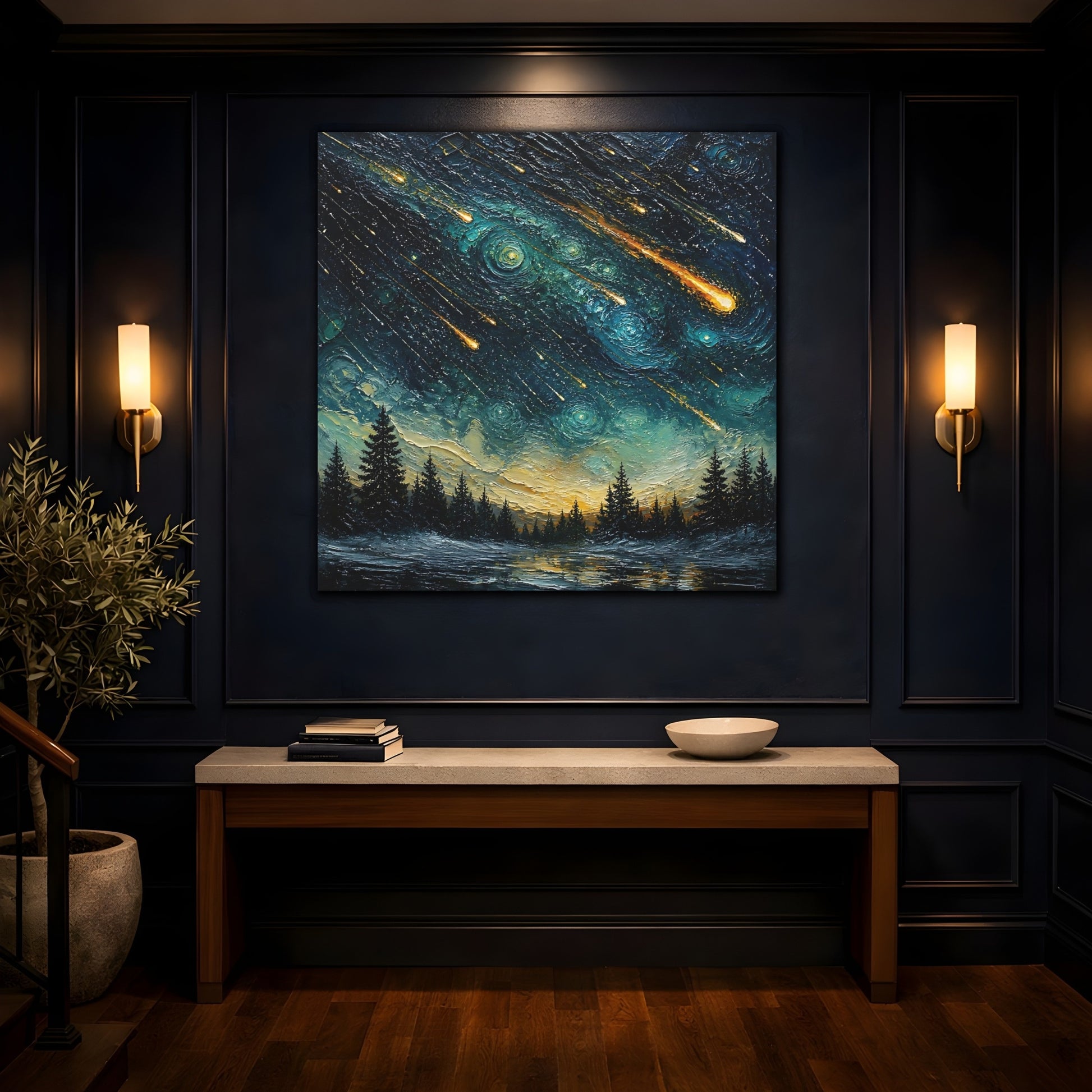 Mockup 4. Meteor Shower Over Pines shown as canvas print