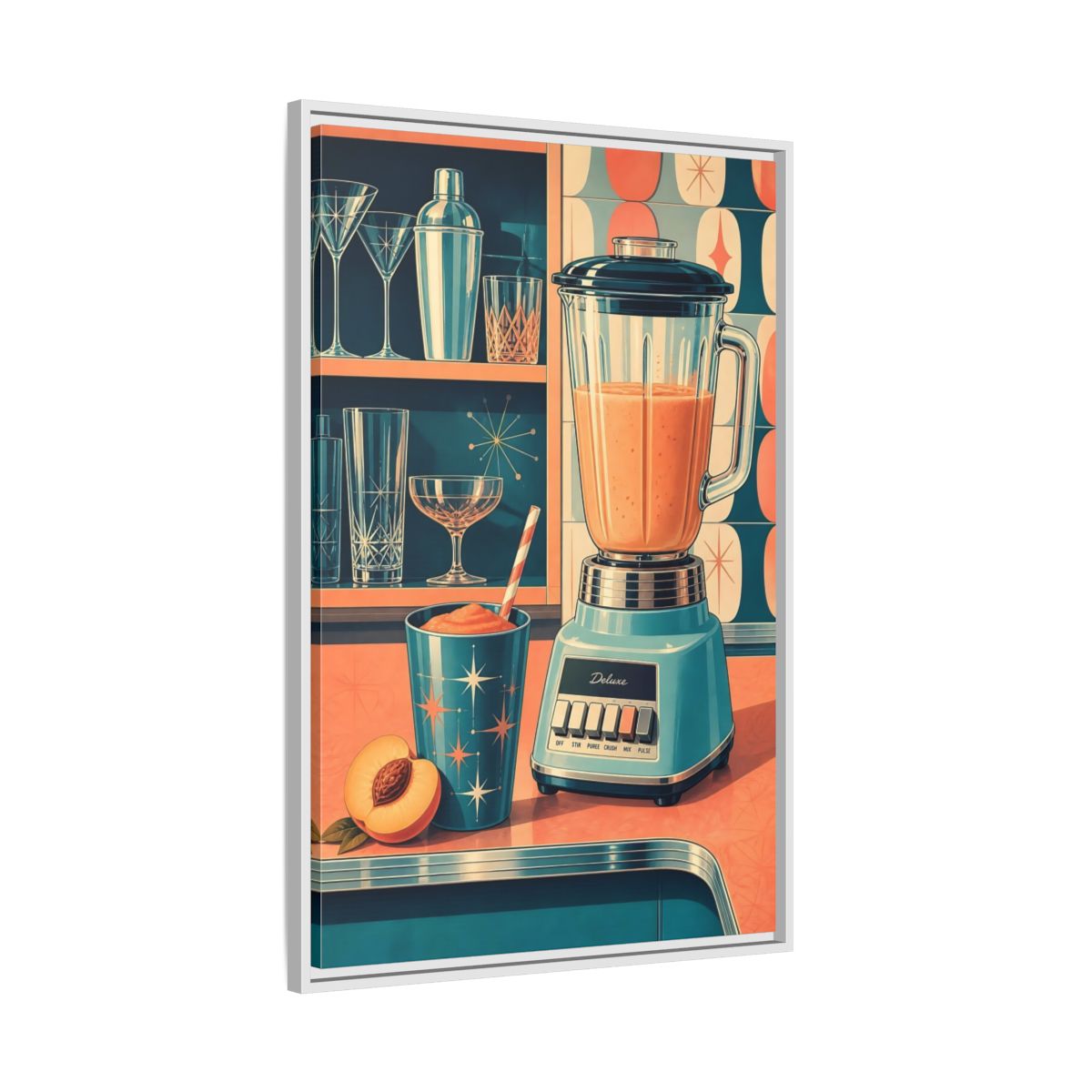 Side Mockup 9. Mid-Century Blender Still Life shown as framed canvas print