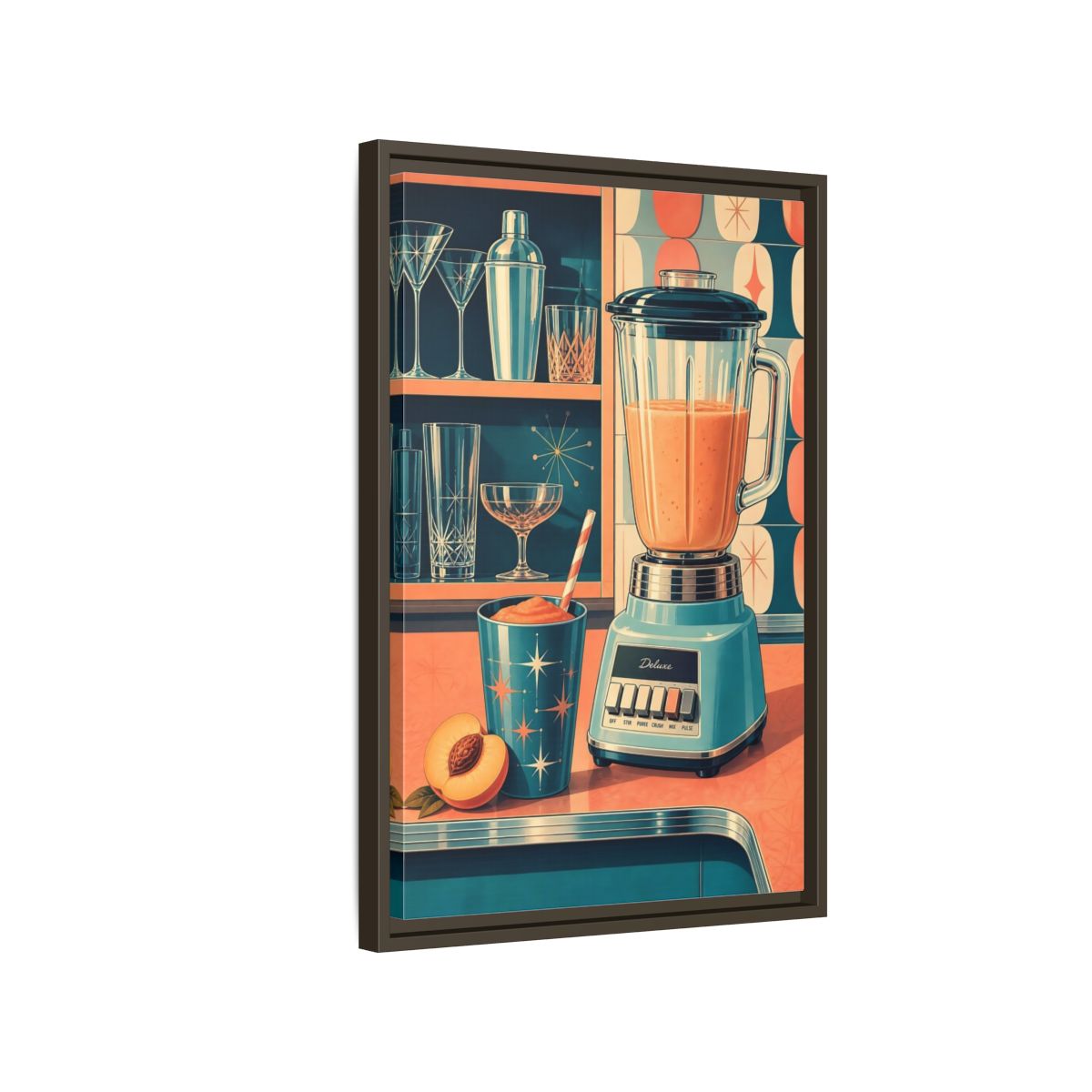 Side Mockup 2. Mid-Century Blender Still Life shown as framed canvas print