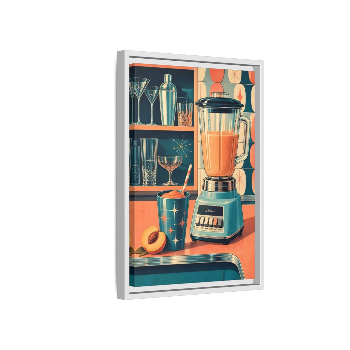 Side Mockup 4. Mid-Century Blender Still Life shown as framed canvas print