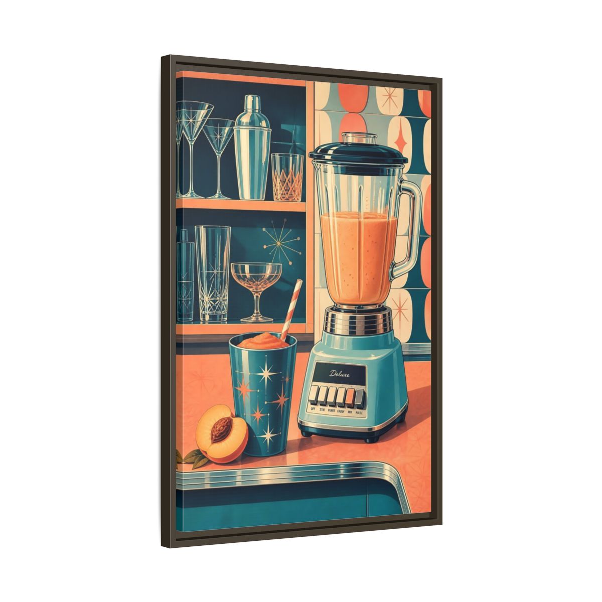Side Mockup 11. Mid-Century Blender Still Life shown as framed canvas print