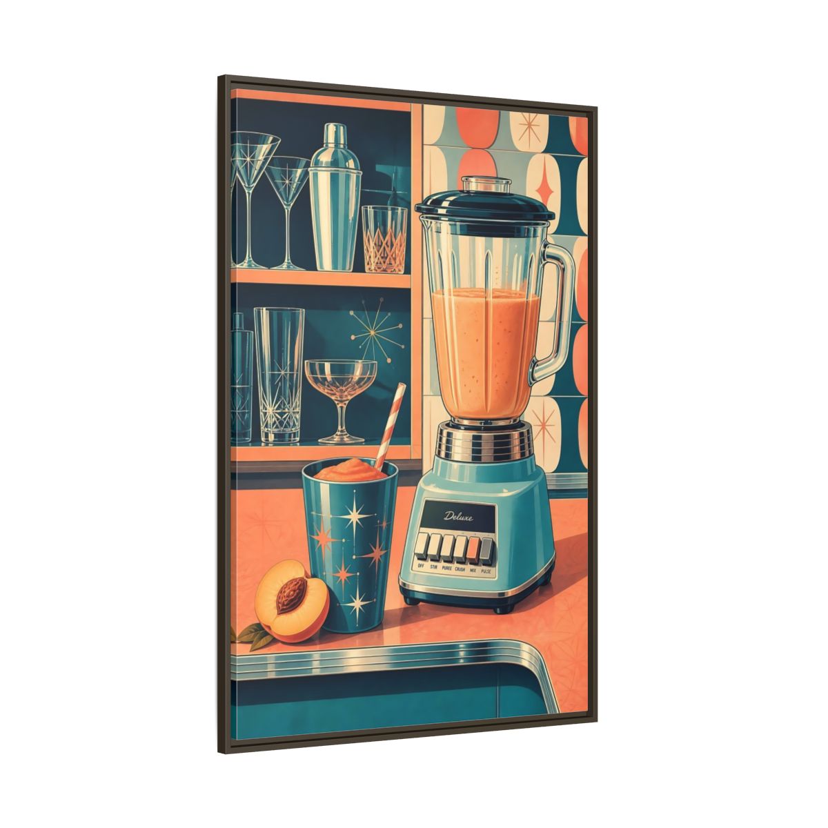 Side Mockup 8. Mid-Century Blender Still Life shown as framed canvas print