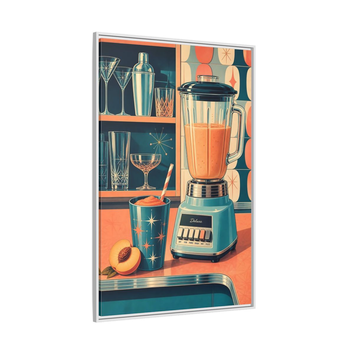 Side Mockup 7. Mid-Century Blender Still Life shown as framed canvas print