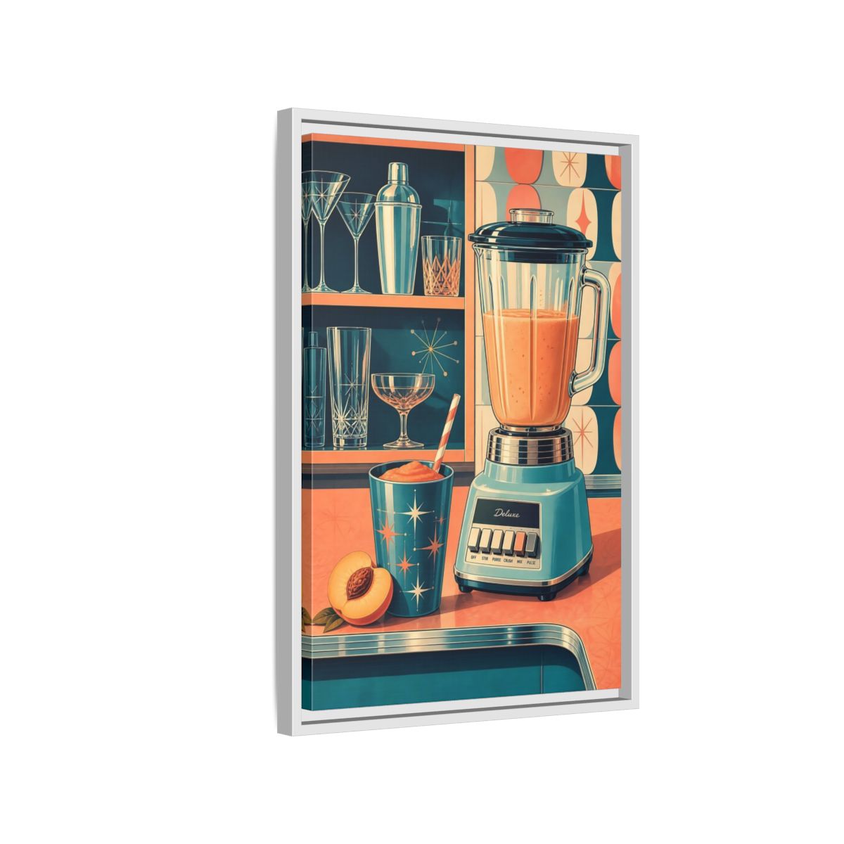 Side Mockup 1. Mid-Century Blender Still Life shown as framed canvas print