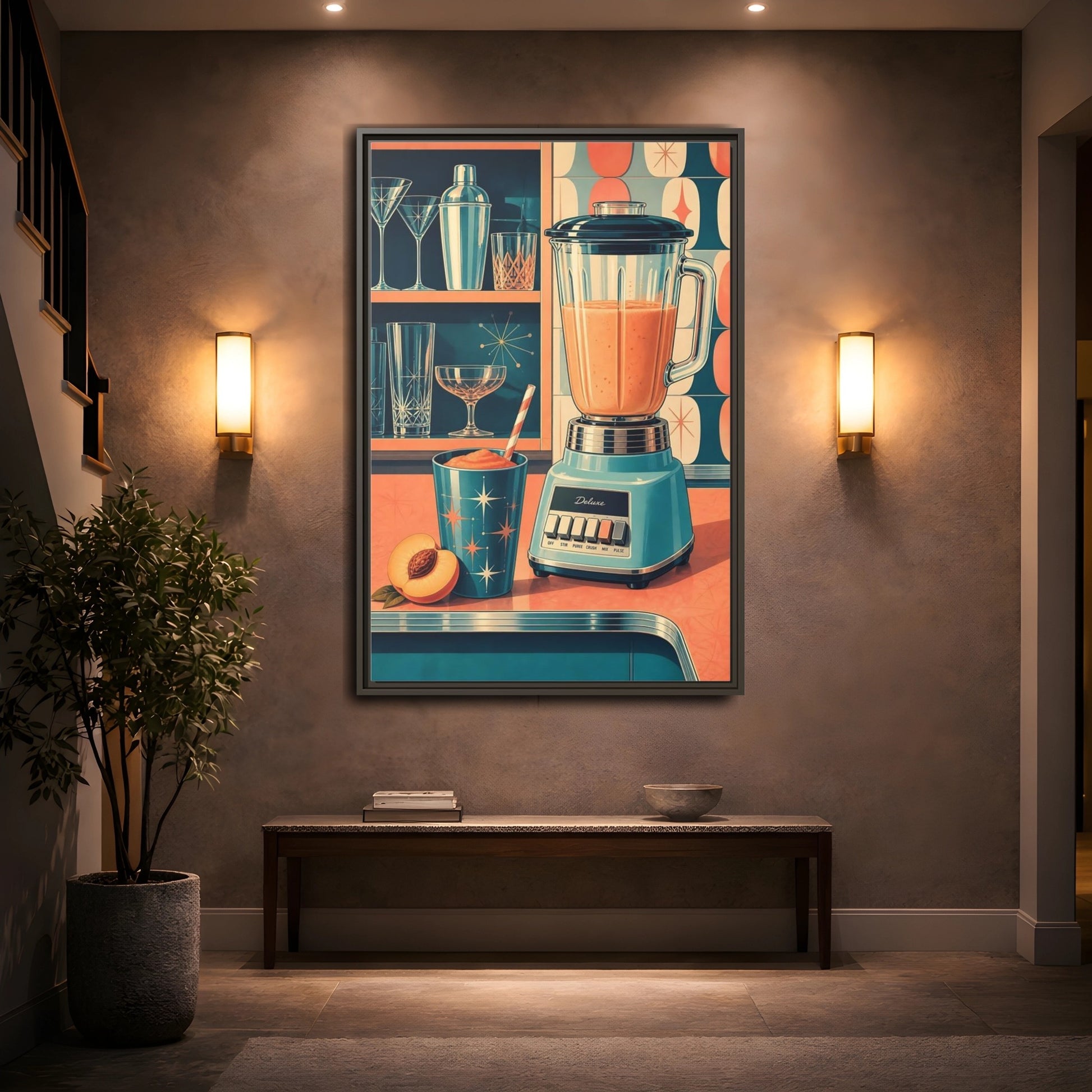 Mockup 2. Mid-Century Blender Still Life shown as framed canvas print