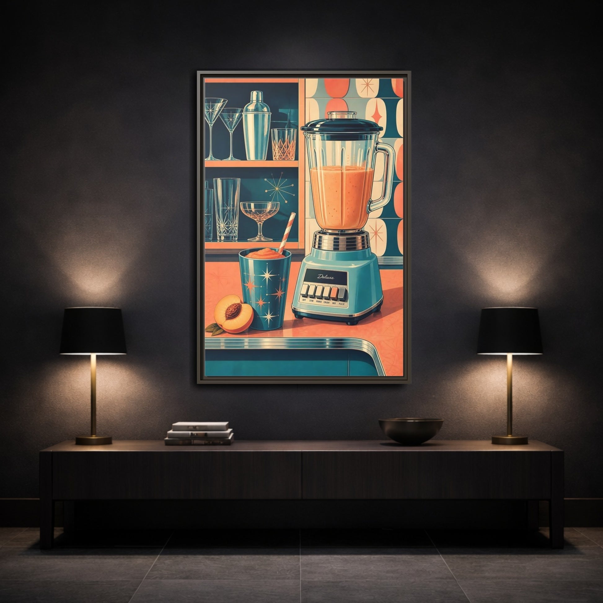 Mockup 3. Mid-Century Blender Still Life shown as framed canvas print
