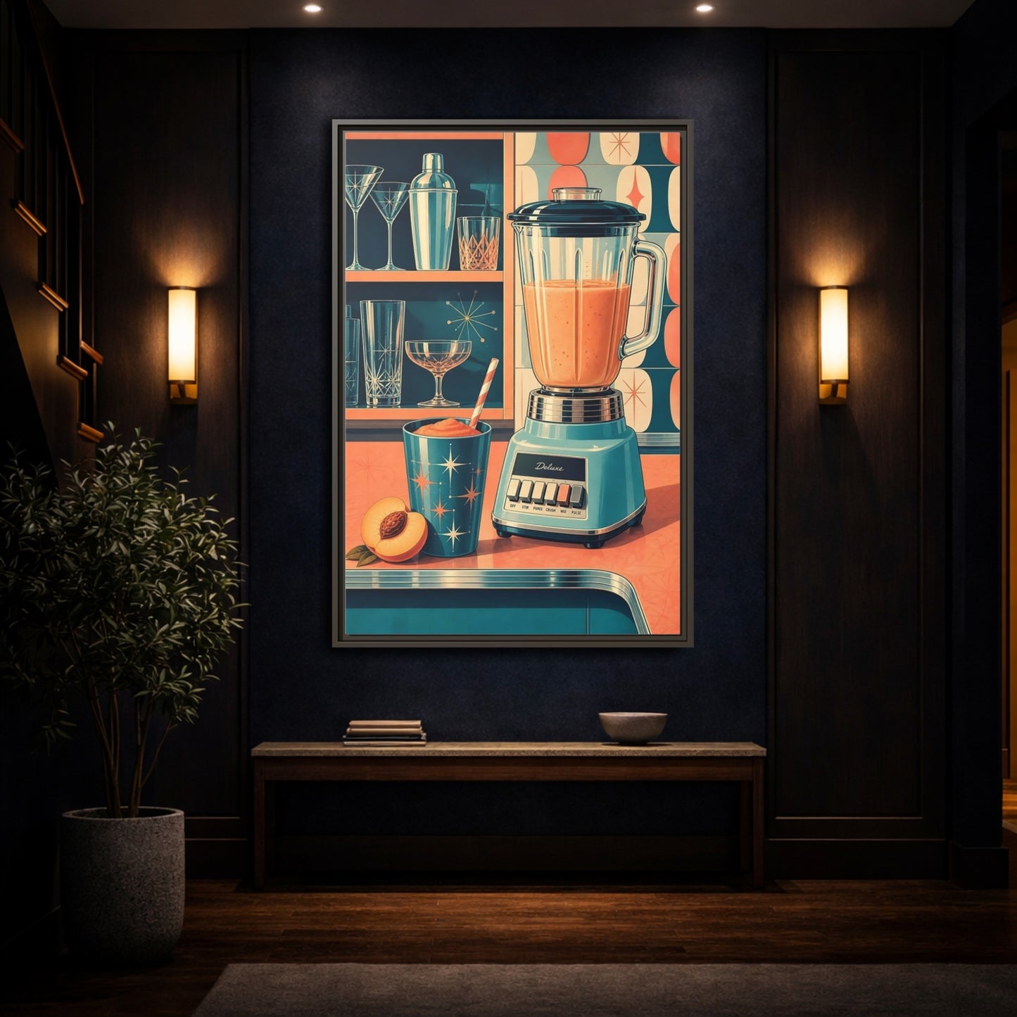 Mockup 4. Mid-Century Blender Still Life shown as framed canvas print
