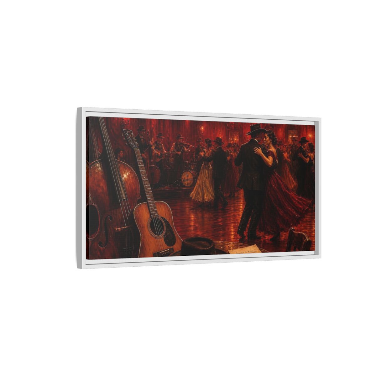 Side Mockup 1. Midnight Ballroom Romance shown as framed canvas print