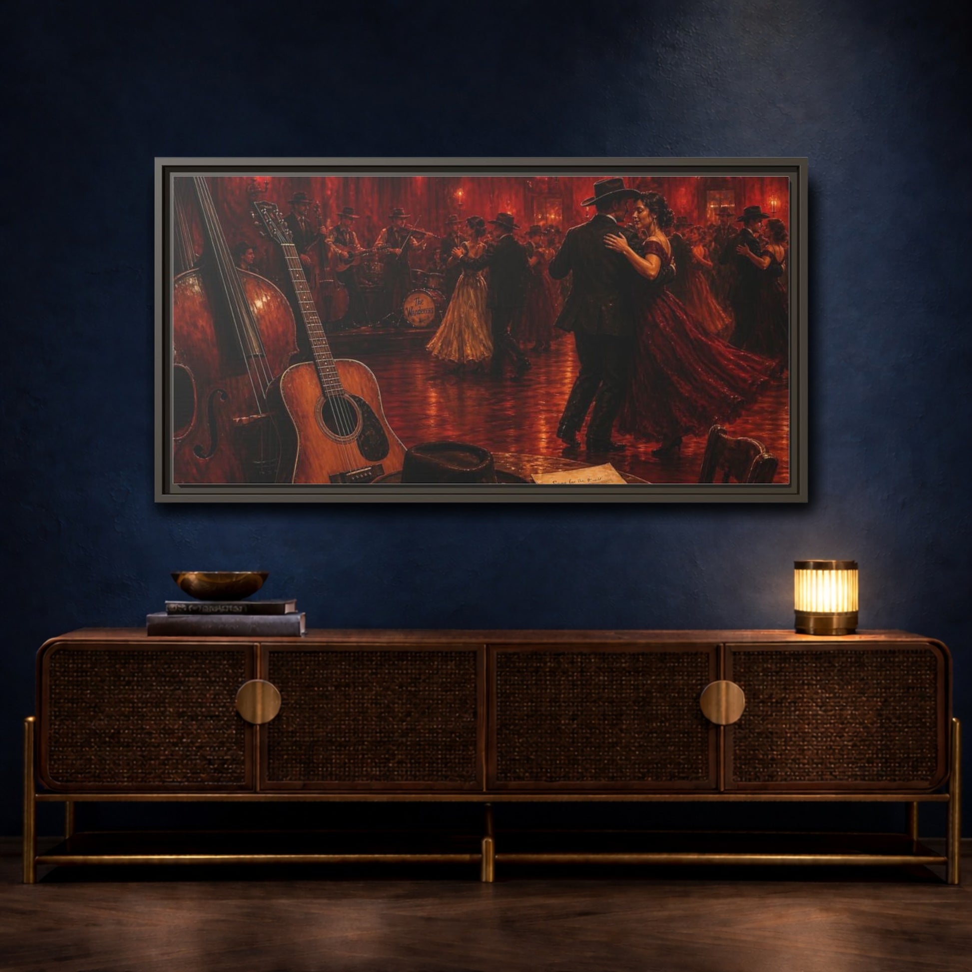 Mockup 4. Midnight Ballroom Romance shown as framed canvas print