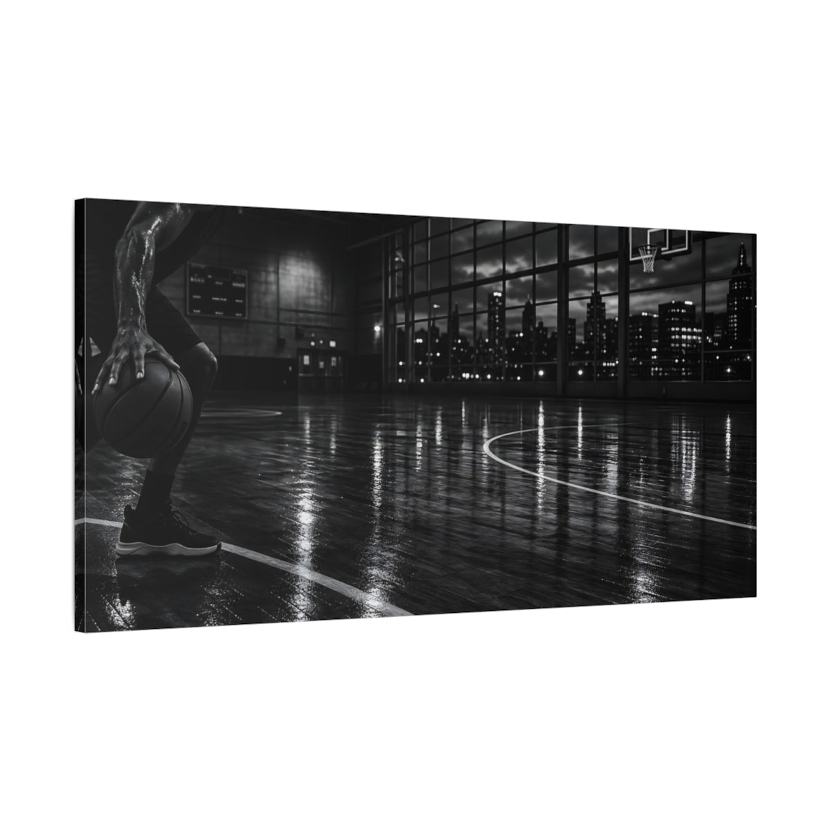 Main Mockup. Midnight Court Dribble shown as canvas print