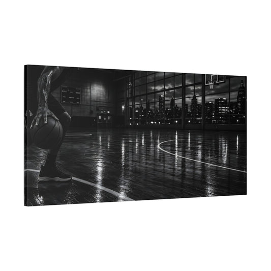 Main Mockup. Midnight Court Dribble shown as canvas print