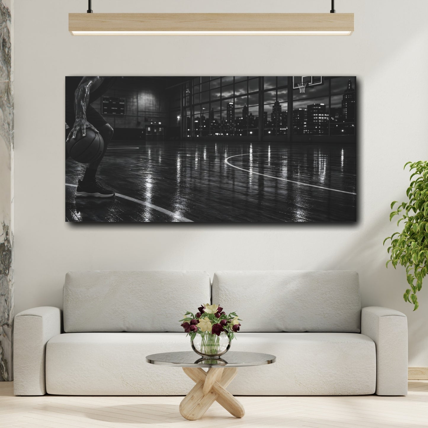 Mockup 2. Midnight Court Dribble shown as canvas print