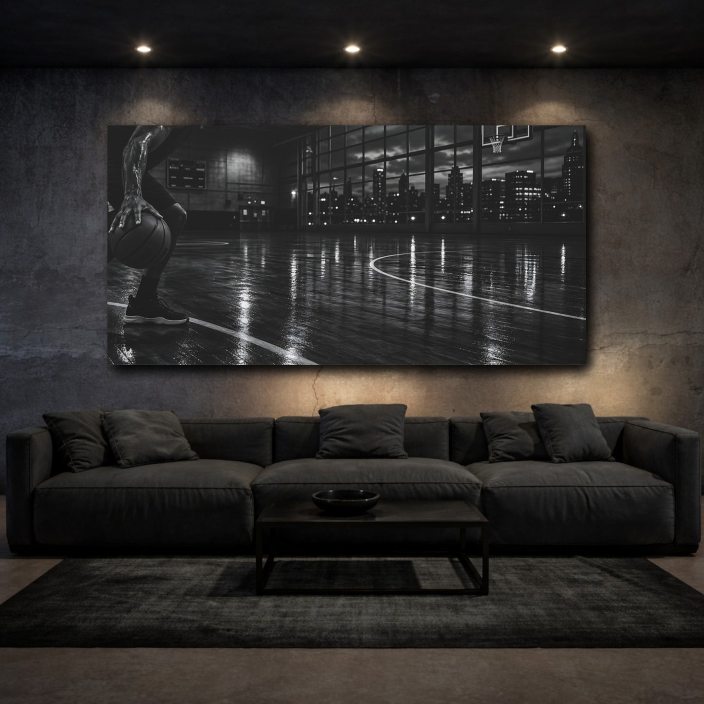 Mockup 3. Midnight Court Dribble shown as canvas print