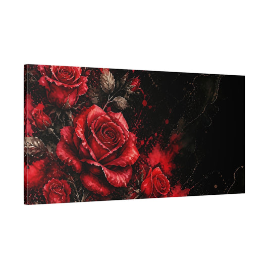 Main Mockup. Midnight Crimson Roses shown as canvas print