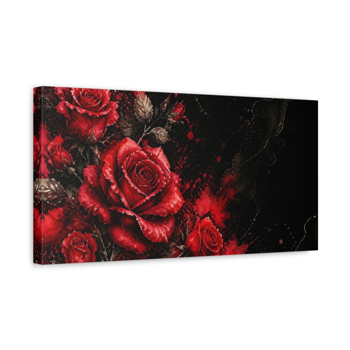 Side Mockup 3. Midnight Crimson Roses shown as canvas print