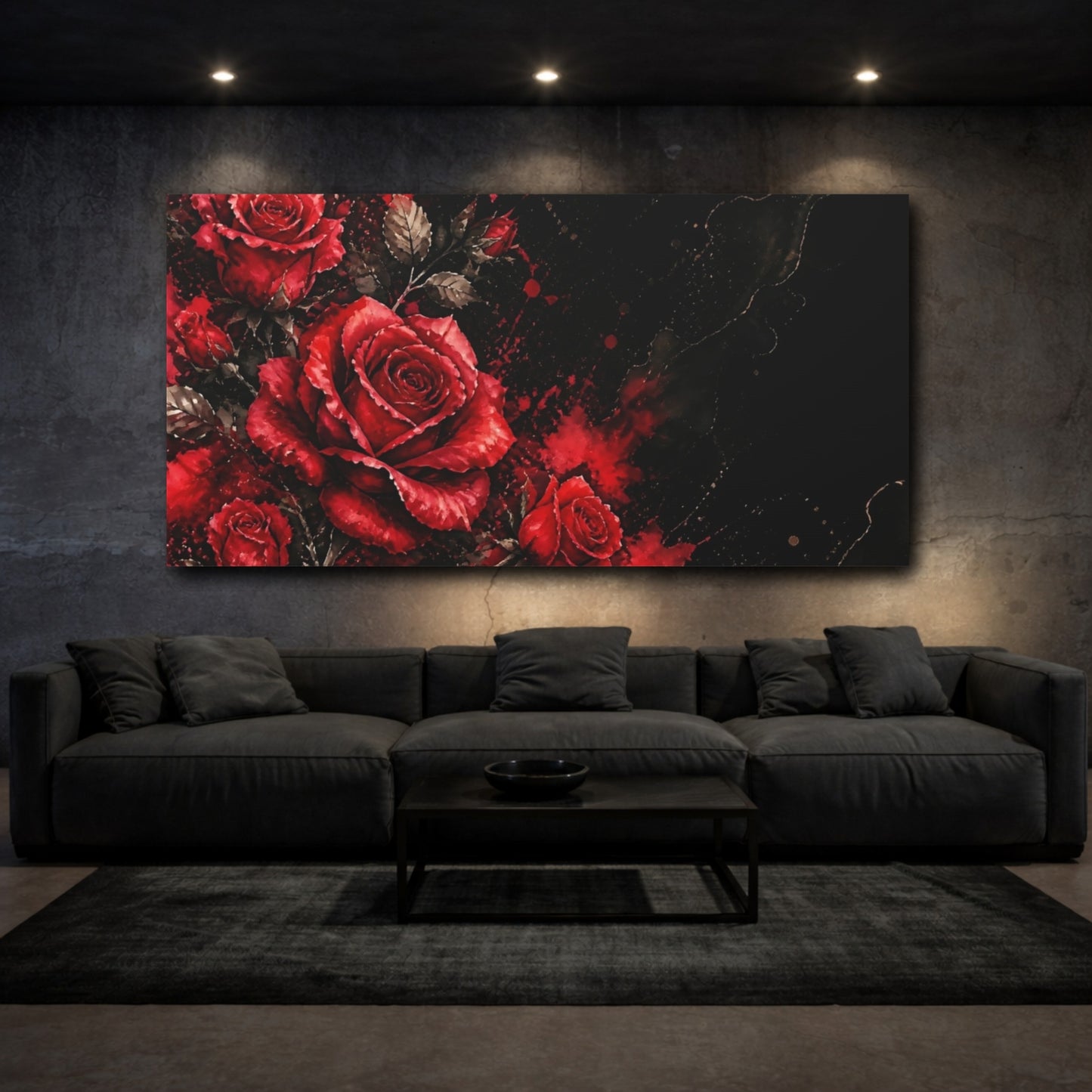 Mockup 3. Midnight Crimson Roses shown as canvas print