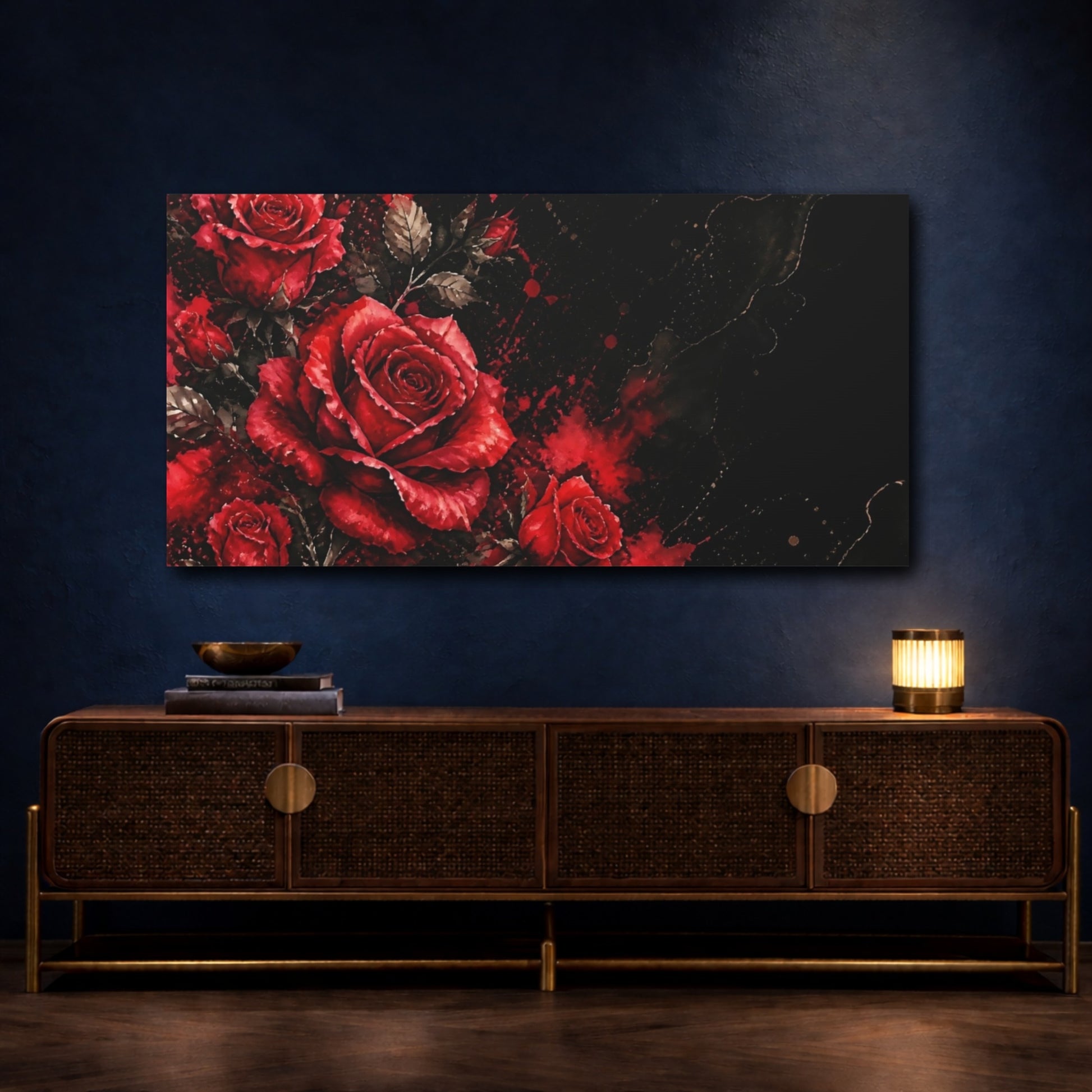 Mockup 4. Midnight Crimson Roses shown as canvas print