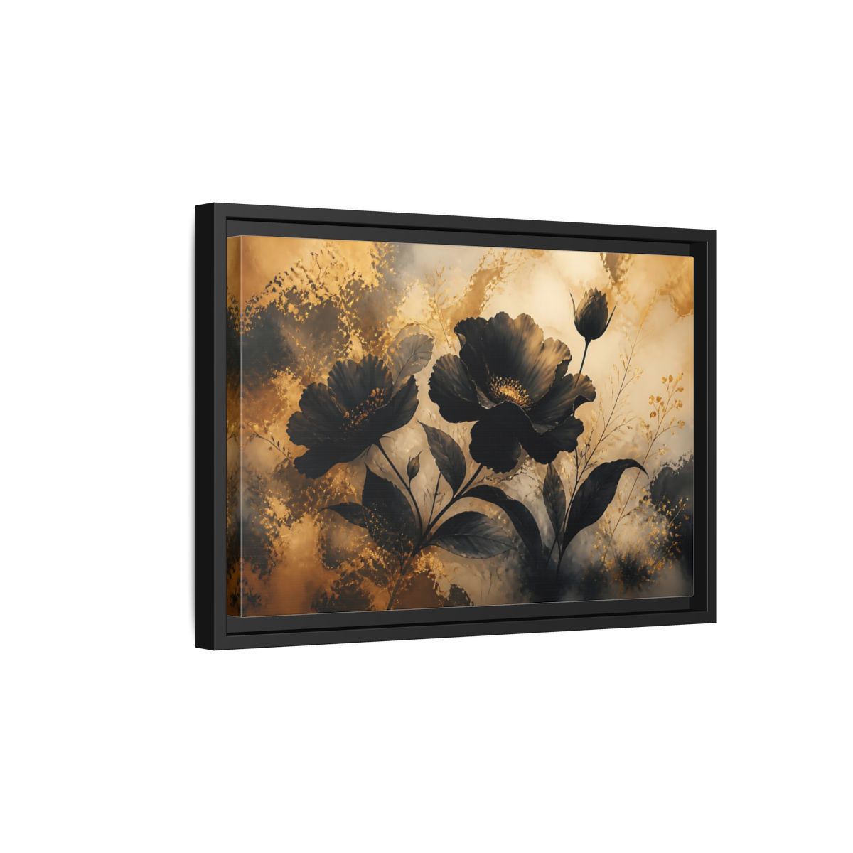 Side Mockup 6. Midnight Gold Blooms shown as framed canvas print