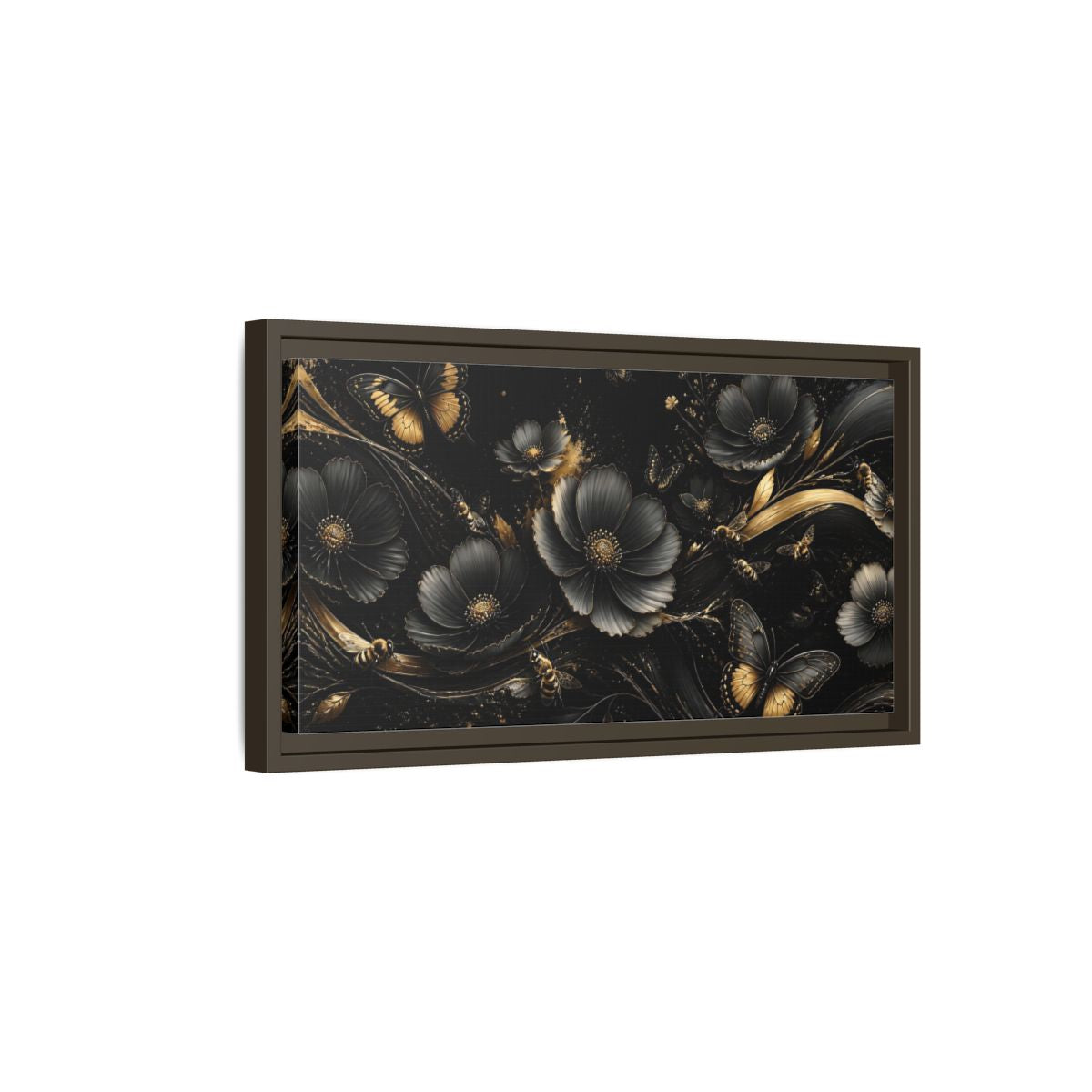 Side Mockup 7. Midnight Gold Blooms shown as framed canvas print