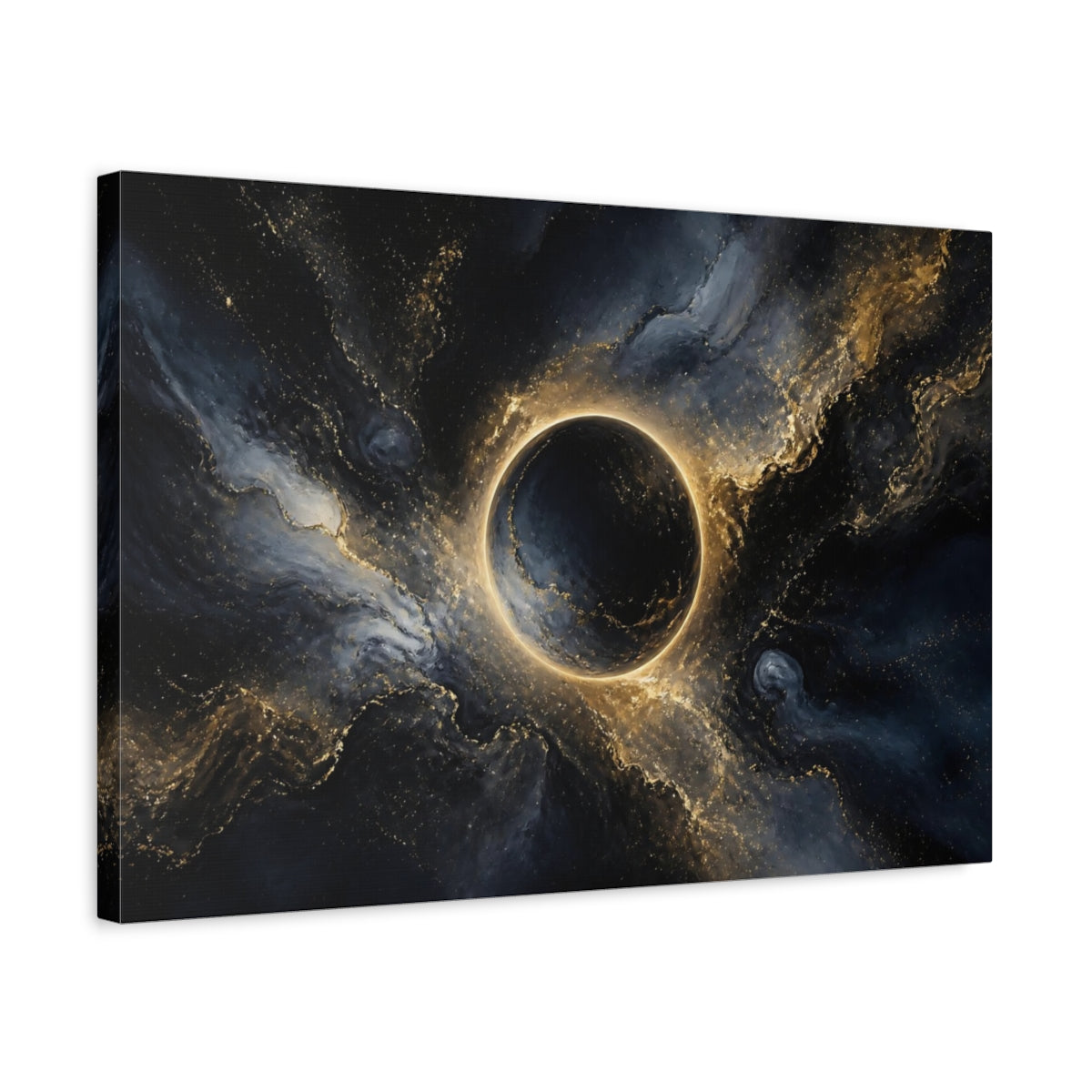 Side Mockup 3. Midnight Gold Eclipse shown as canvas print