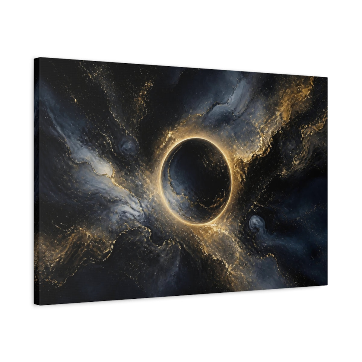 Side Mockup 2. Midnight Gold Eclipse shown as canvas print