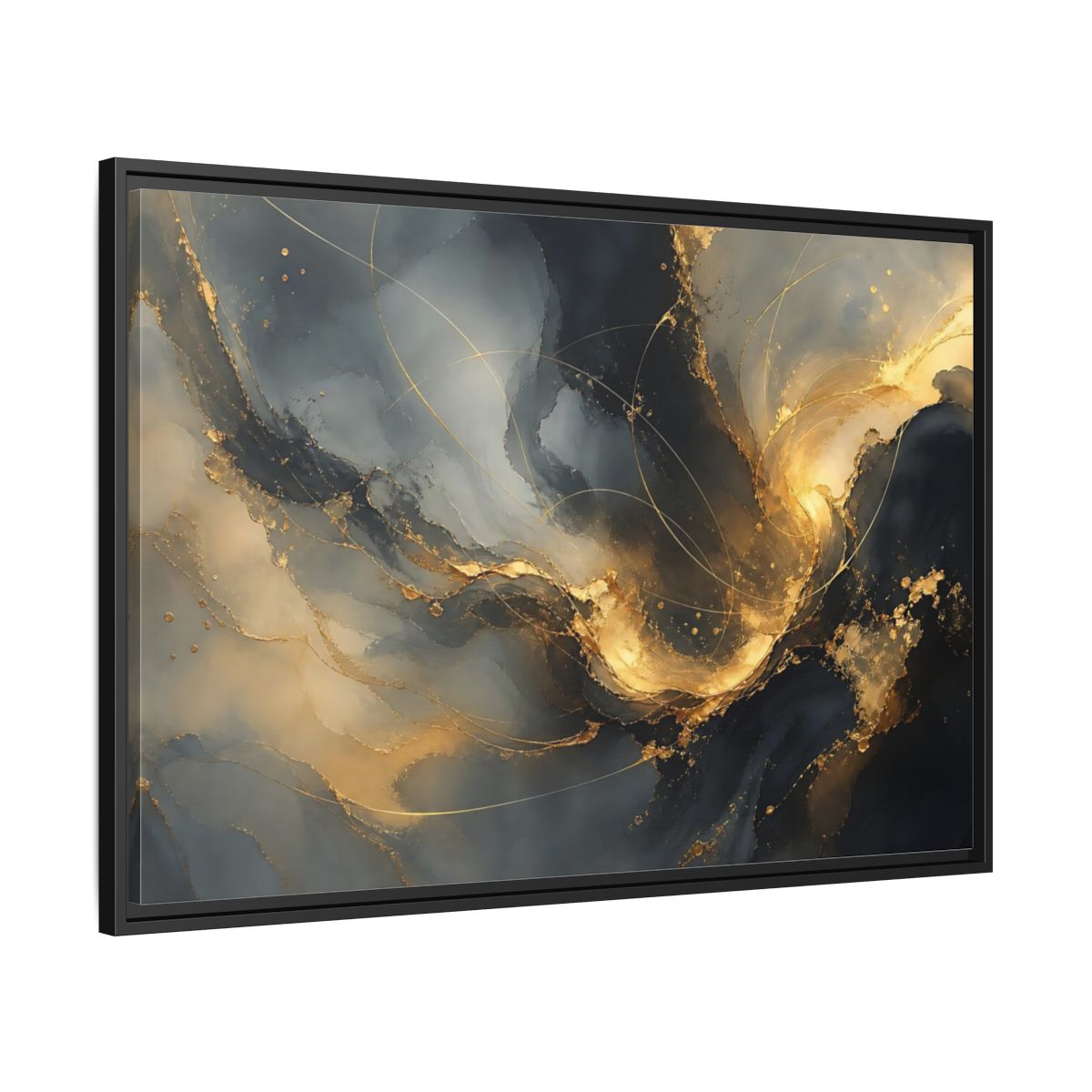 Side Mockup 13. Midnight Gold Swirl shown as framed canvas print