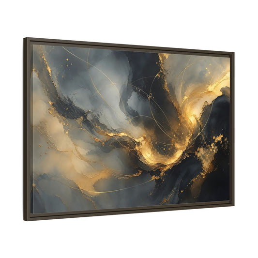 Main Mockup. Midnight Gold Swirl shown as framed canvas print