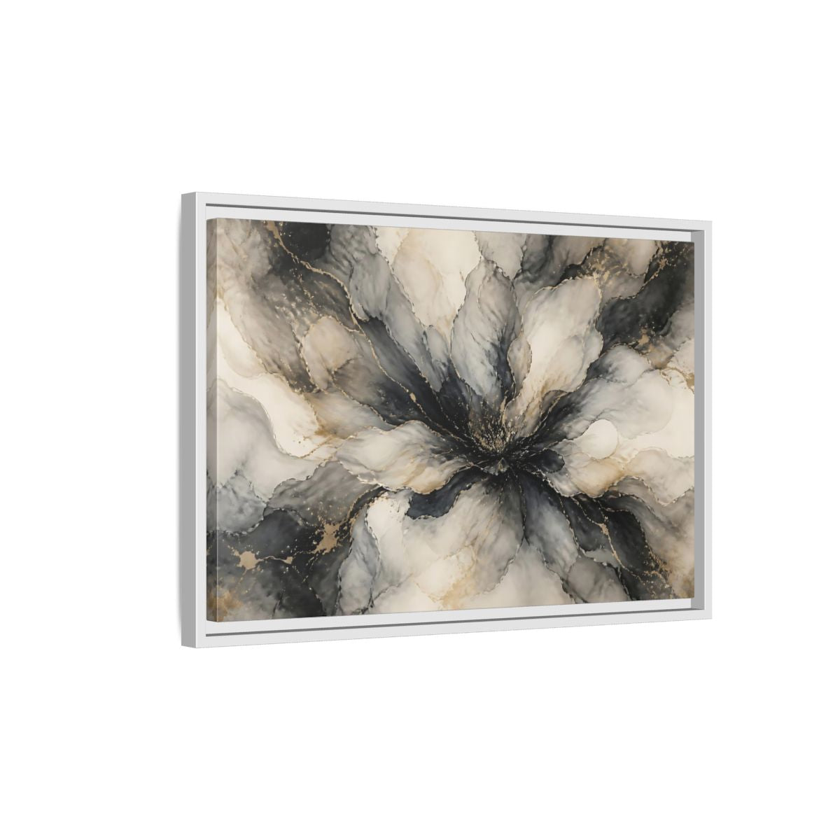 Side Mockup 1. Midnight Ink Bloom shown as framed canvas print