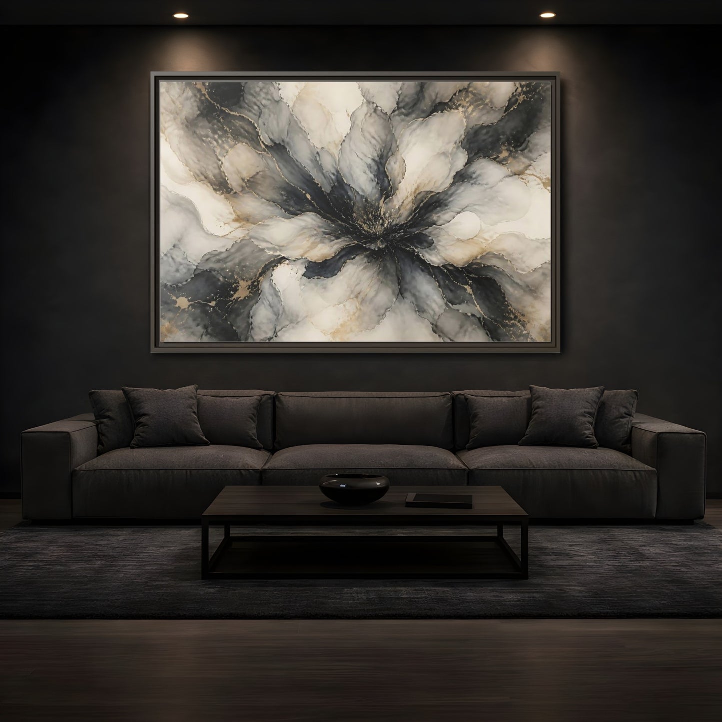 Mockup 3. Midnight Ink Bloom shown as framed canvas print