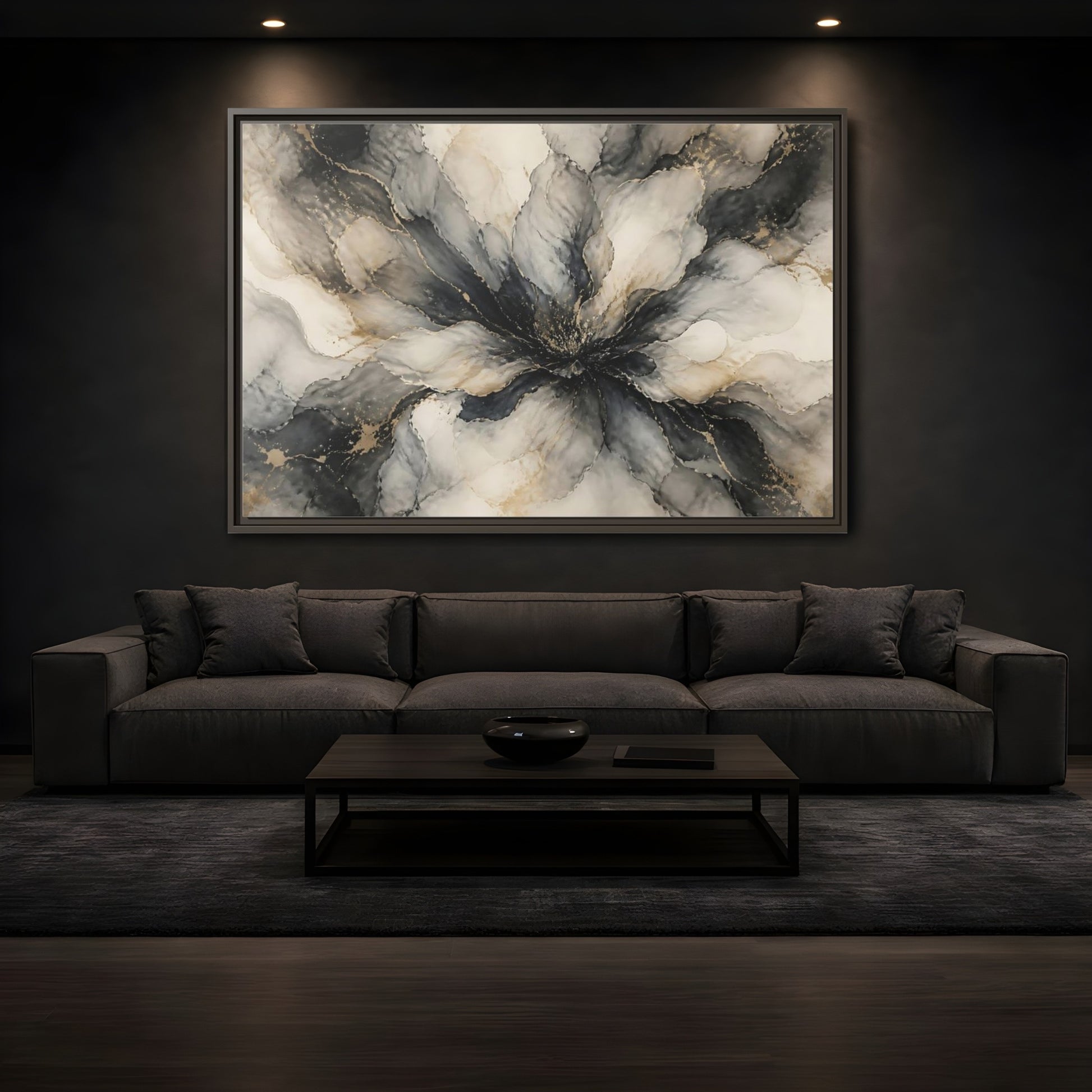 Mockup 3. Midnight Ink Bloom shown as framed canvas print