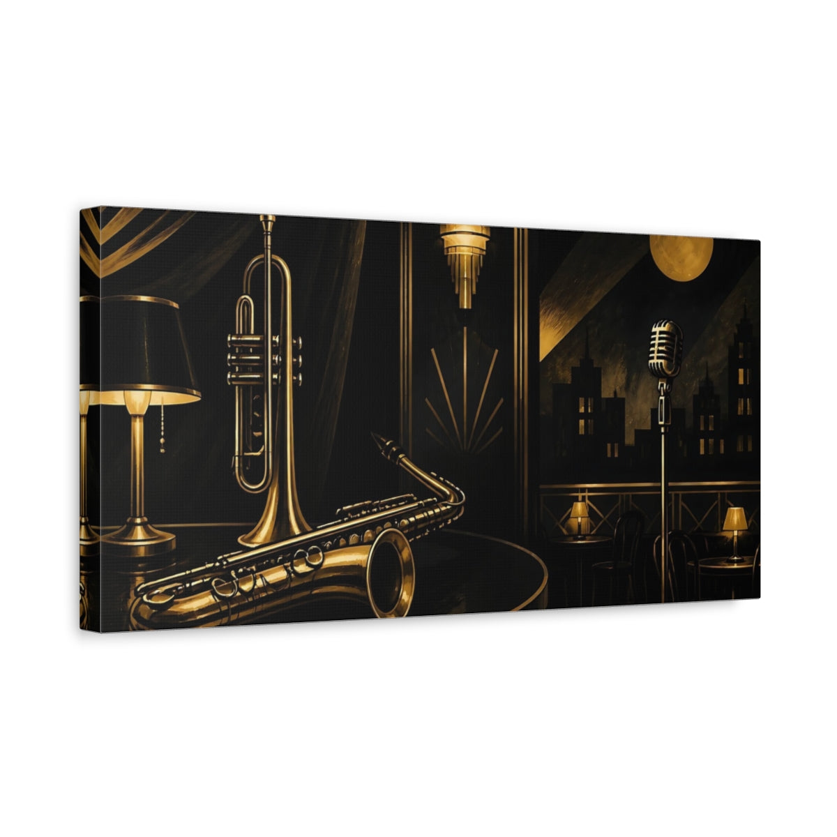 Side Mockup 3. Midnight Jazz Club shown as canvas print